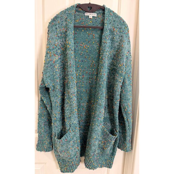 Blakely Sweaters - Blakeley Confetti Knit Cardigan OS Teal Multicolor Speckled Chunky Sweater